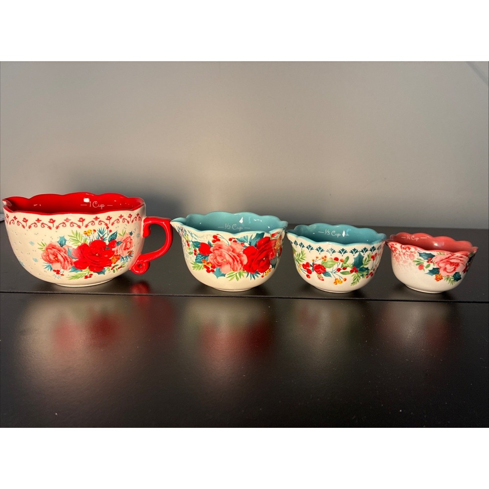 The Pioneer Woman Cheerful Rose Stoneware Measuring Cup Set Dishwasher Safe